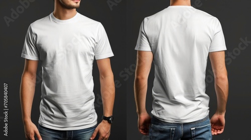 image of male in white t shirt, Male model wearing a dark white half sleeves tshirt front view and back view tshirt mockup