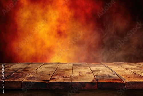 Energetic Background Sets The Stage For Spicy Food Promotion On Wooden Table