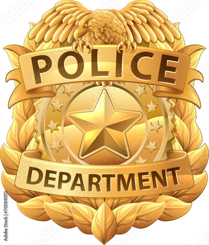 A police badge shield star sheriff cop crest emblem or symbol motif with eagle
