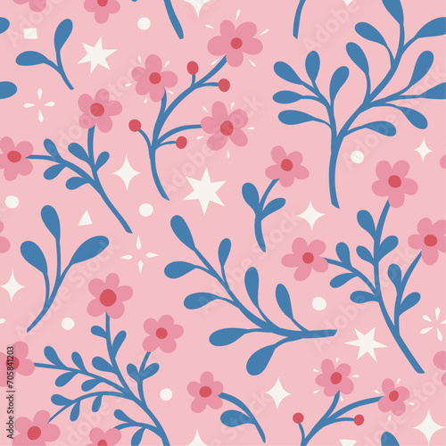 Cute vector floral seamless pattern. Colorful flowers background. Trendy repeat texture for fashion print, wallpaper or fabric.