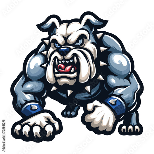 Strong athletic body muscle bulldog mascot design vector illustration, logo template isolated on white background
