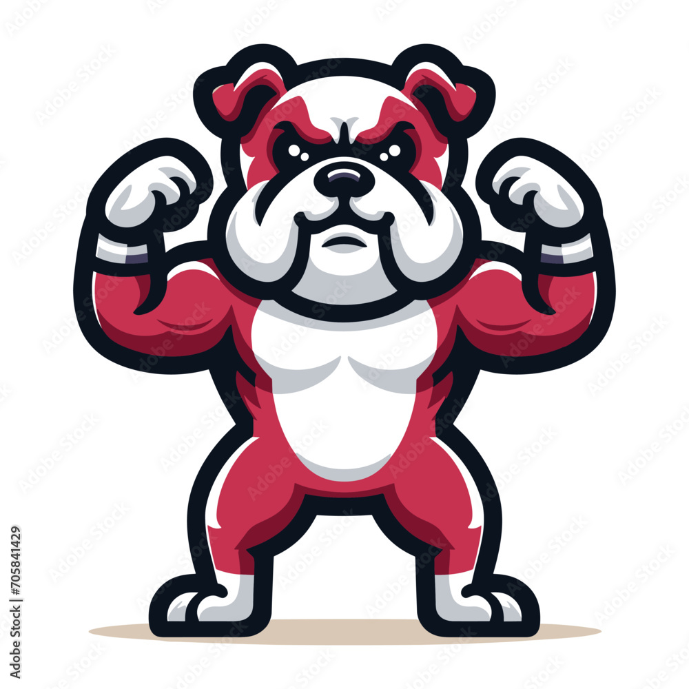 Strong athletic body muscle bulldog mascot design vector illustration, logo template isolated on white background Strong athletic body muscle bulldog mascot design vector illustration, logo template isolated on white background