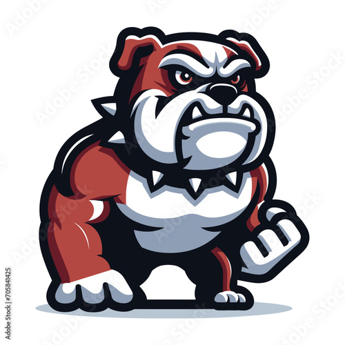 Strong athletic body muscle bulldog mascot design vector illustration, logo template isolated on white background
