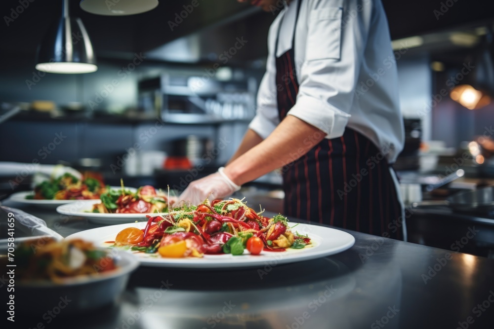 Professional chef preparing meal in high end restaurant kitchen Professional chef preparing meal in high end restaurant kitchen