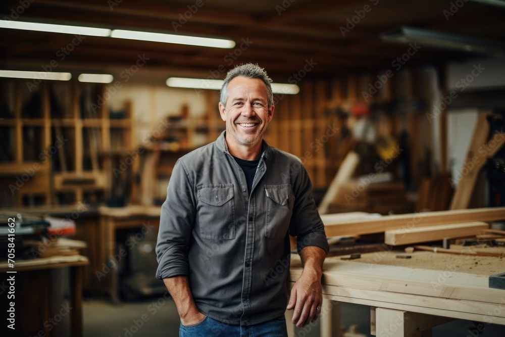 Portrait of a mature man in a carpentry shop Portrait of a mature man in a carpentry shop