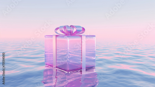 Translucent 3D Gift Icon with Light Violet and Light Blue Style