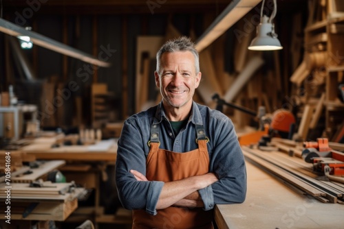 Portrait of a mature man in a carpentry shop