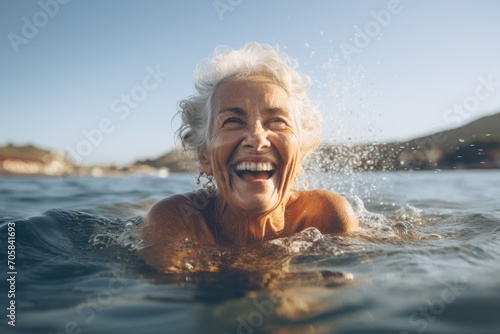 Smiling senior woman swimming in the sea © Vorda Berge