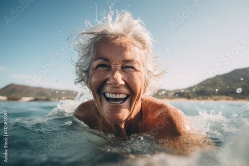 Smiling senior woman swimming in the sea © Vorda Berge
