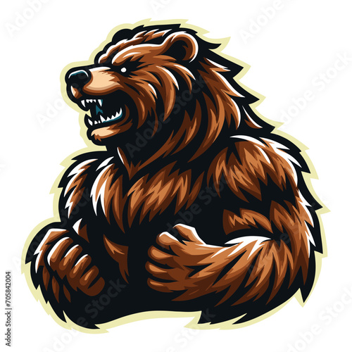 Strong body muscle wild beast grizzly bear mascot design vector illustration, logo template isolated on white background photo
