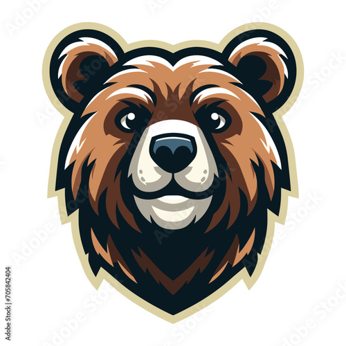Wild brave animal grizzly bear head face mascot design vector illustration, logo template isolated on white background