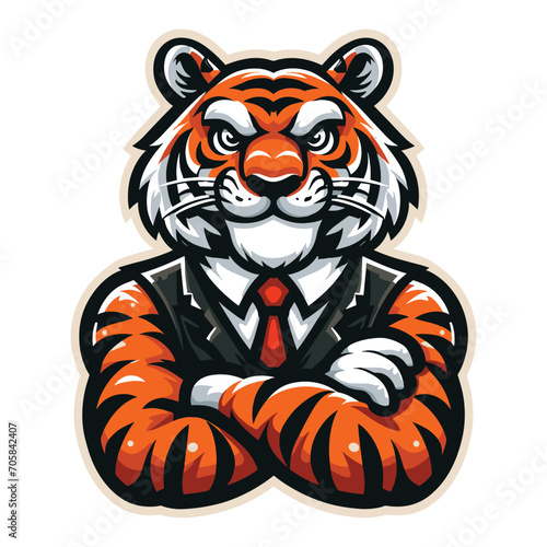 cartoon tiger mascot character design vector, logo template isolated on white background