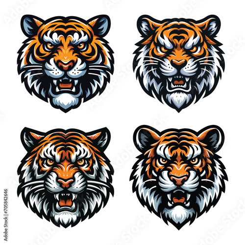 set of wild animal tiger head face mascot design vector illustration, logo template isolated on white background