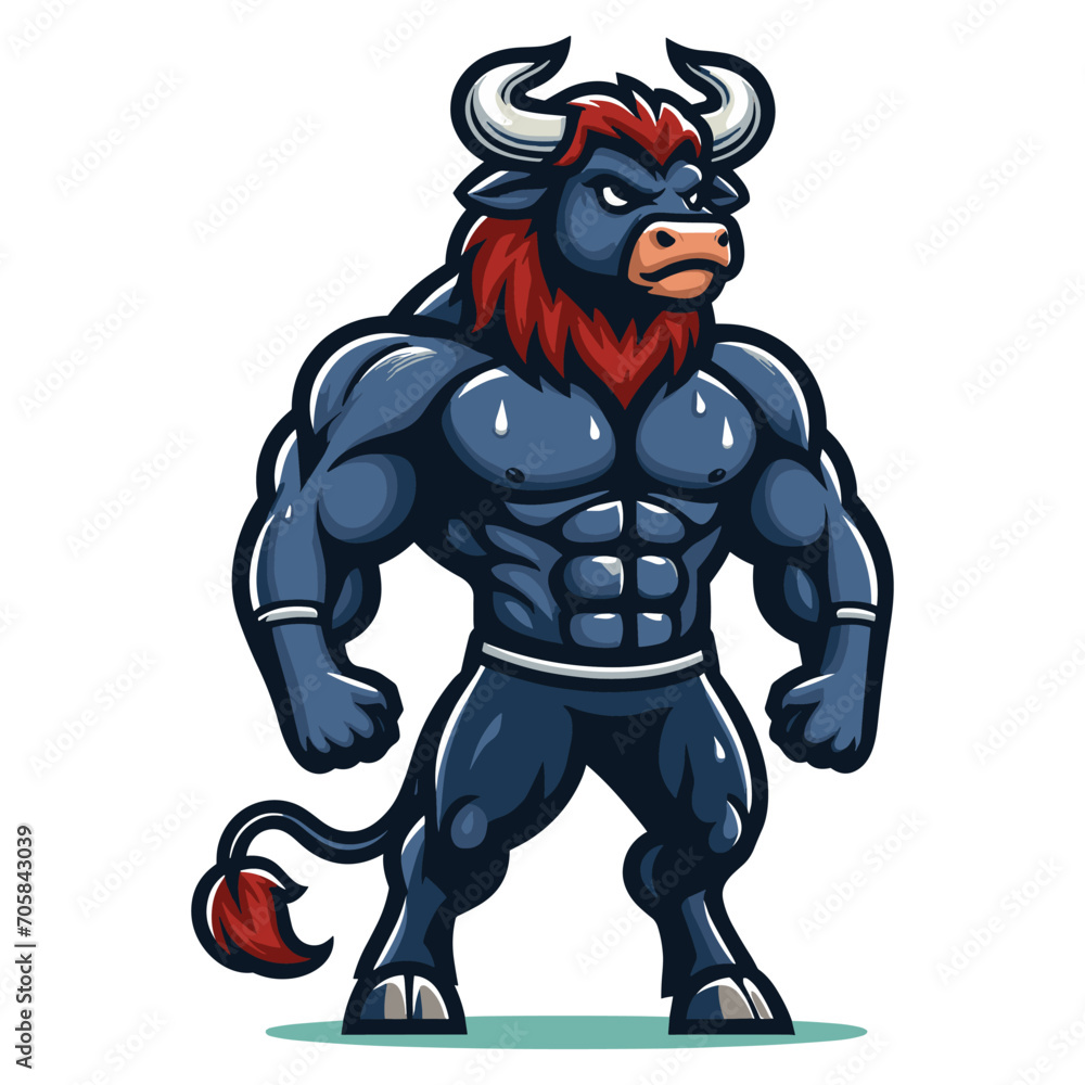 Strong athletic body muscle bull mascot design vector illustration, logo template isolated on white background Strong athletic body muscle bull mascot design vector illustration, logo template isolated on white background