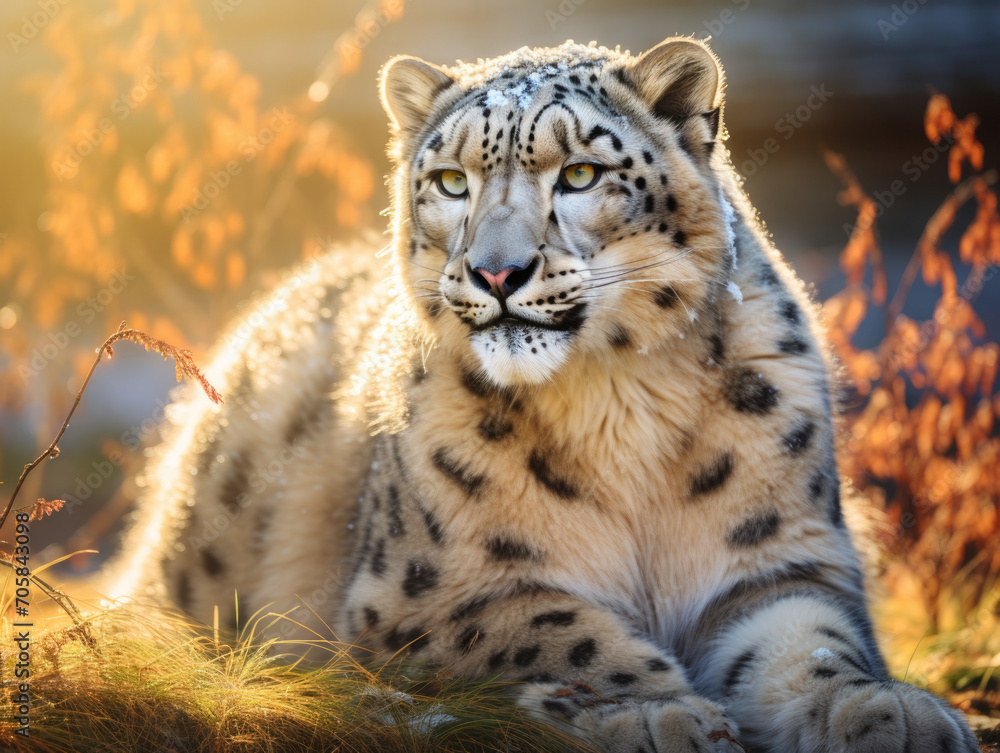 Fototapeta premium Portrait of a majestic snowleopard in his natural habitat
