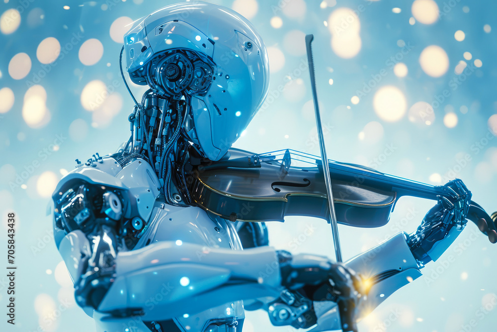 Obraz premium Synthetic Symphony: Robotic Violin Virtuoso