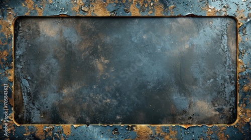 Silver Blue and Gold Blue Metal Abstract Frame with a Border in the Style of Post-Apocalyptic and Dark Gray and Bronze Touch Background created with Generative AI Technology