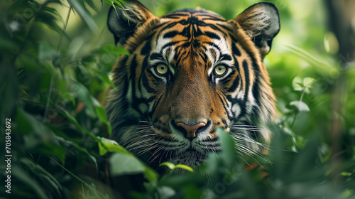 Portrait of a Bengal Tiger Amidst Foliage © Melipo-Art