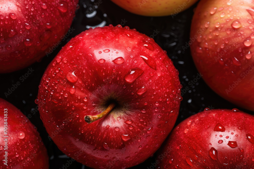 Close-Up of Juicy Apples with Waterdrops