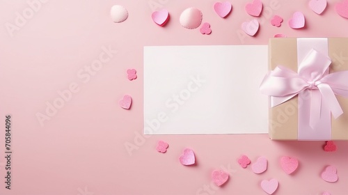 Elegant Small White Giftbox with Pink Bow, Perfect for Birthday and Anniversary Celebrations – Top View Minimalistic Present Wrapping for Special Occasions and Joyous Moments. © Sunanta