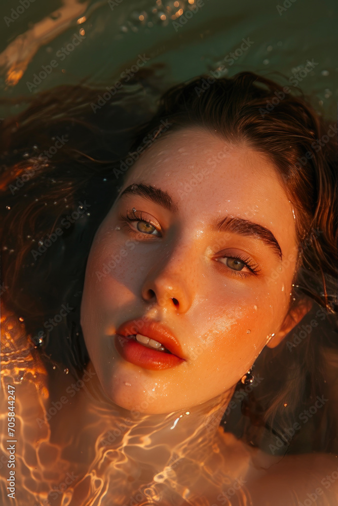 Sunkissed Submersion: Fashion Portrait in the Golden Hour