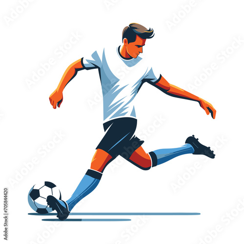 soccer player men athlete vector design, colourful style football game male player illustration, player kicking ball template isolated on white background