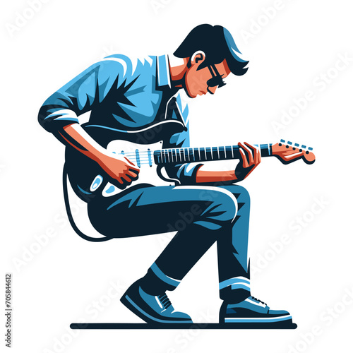 Musician playing electric guitar, rockstar guitarist design vector illustration, guitar-playing isolated on white background