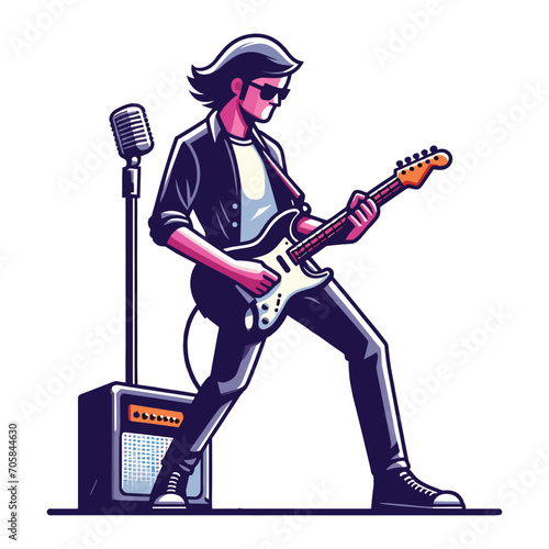 Musician playing electric guitar, rockstar guitarist design vector illustration, guitar-playing isolated on white background