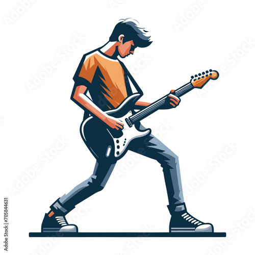 Musician playing electric guitar, rockstar guitarist design vector illustration, guitar-playing isolated on white background