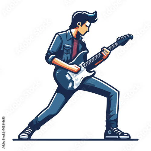 Musician playing electric guitar, rockstar guitarist design vector illustration, guitar-playing isolated on white background