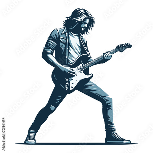 Musician playing electric guitar, rockstar guitarist design vector illustration, guitar-playing isolated on white background