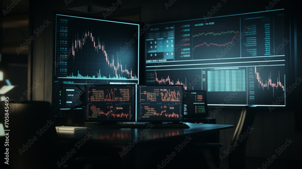 Dynamic Trading Banner. Stock Trading Graph Displayed on Monitor, Illustrating the Intricacies of Investment Concepts and Financial Market Trends.