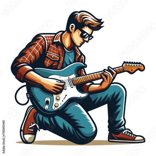 Musician playing electric guitar, rockstar guitarist design vector illustration, guitar-playing isolated on white background