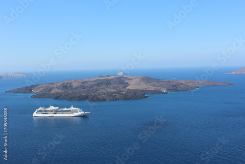 Santorini island Greece volcano cruise ship sea