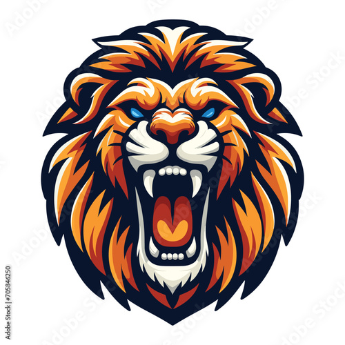 Lion Head Roaring Logo mascot vector illustration, emblem design isolated on white background
