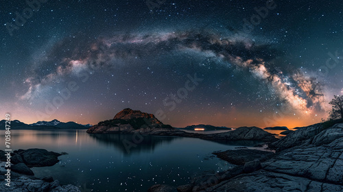 Milky Way, islands illuminated only by starlight, clear night sky