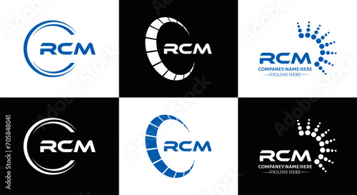 RCM logo. R C M design. White RCM letter. RCM, R C M letter logo design. Initial letter RCM letter logo set, linked circle uppercase monogram logo. R C M letter logo vector design. 