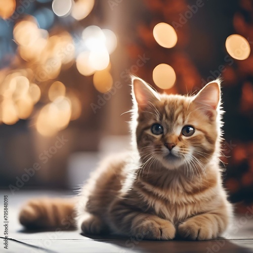 AI illustration of an orange tabby cat resting near a bright window in a sunlit interior space.