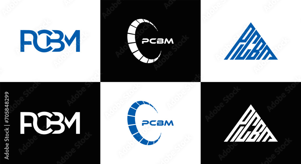 PCBM logo. P C B M design. White PCBM letter. PCBM, P C B M letter logo design. Initial letter PCBM letter logo set, linked circle uppercase monogram logo. P C B M letter logo vector design.	
