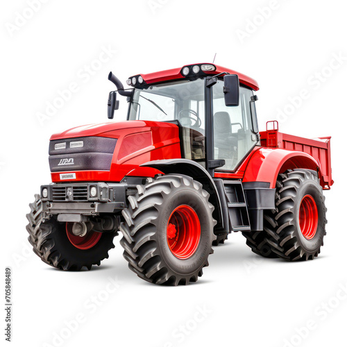 Red color tractor on white background