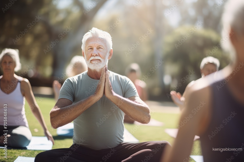 Fototapeta premium senior man doing yoga at park