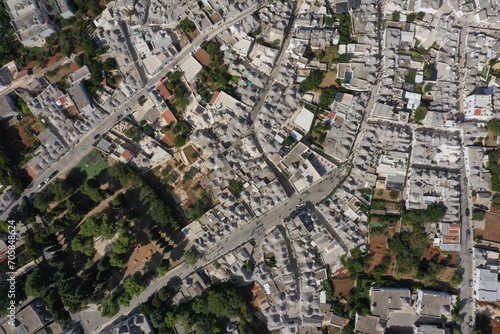 Aerial view of trulli of Alberobello town. Bari, Puglia, Italy