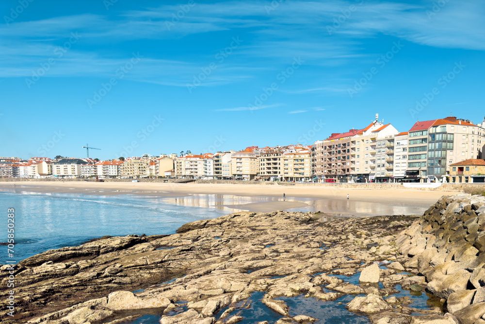 Panoramic view of Sanxenxo in summer, famous touristic destination in Galicia, Spain. High quality photo Panoramic view of Sanxenxo in summer, famous touristic destination in Galicia, Spain. High quality photo