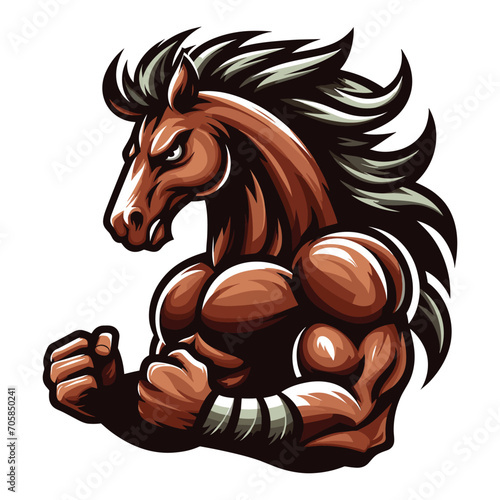 Strong athletic muscle body horse mascot design vector illustration, logo template isolated on white background