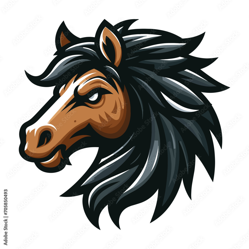 Fototapeta premium brave strong animal horse head face mascot design vector illustration, logo template isolated on white background