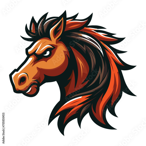 brave strong animal horse head face mascot design vector illustration  logo template isolated on white background