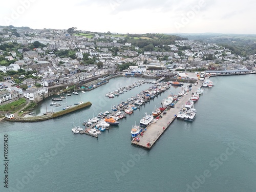 Newlyn harbour Cornish fishing port UK drone,aerial high angle