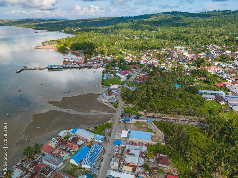 Aerial of Piru, The Capital City of West Seram Regency, Maluku, Indonesia
