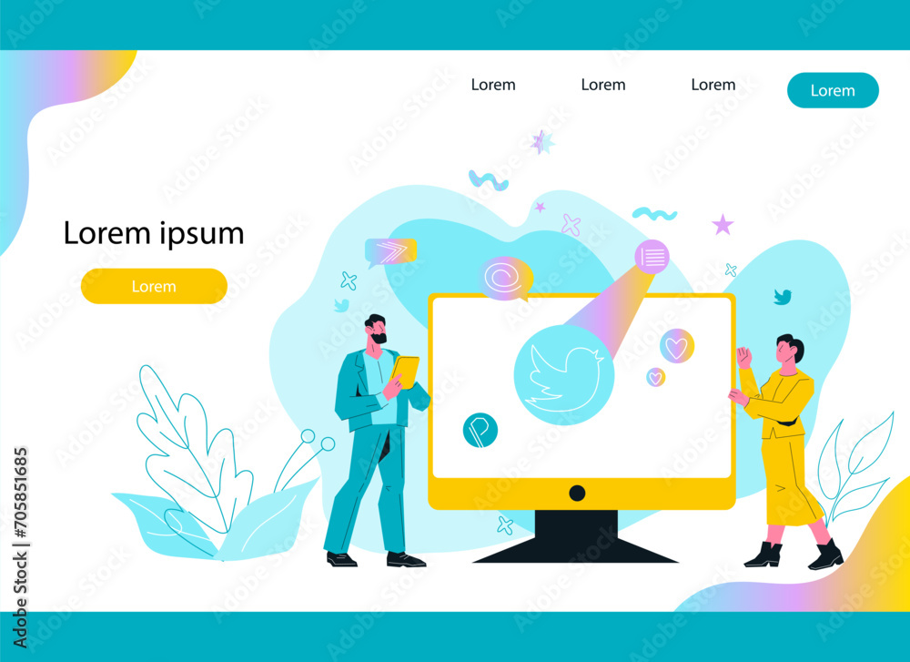 Website banner for marketing and SMM management business strategy, flat vector illustration. SMM Social Media Management aspect of modern marketing strategy. Website banner for marketing and SMM management business strategy, flat vector illustration. SMM Social Media Management aspect of modern marketing strategy.