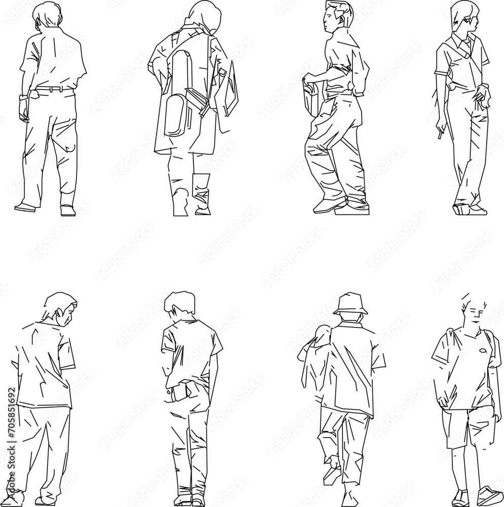 Vector sketch illustration design of employees going on their daily work activities Vector sketch illustration design of employees going on their daily work activities